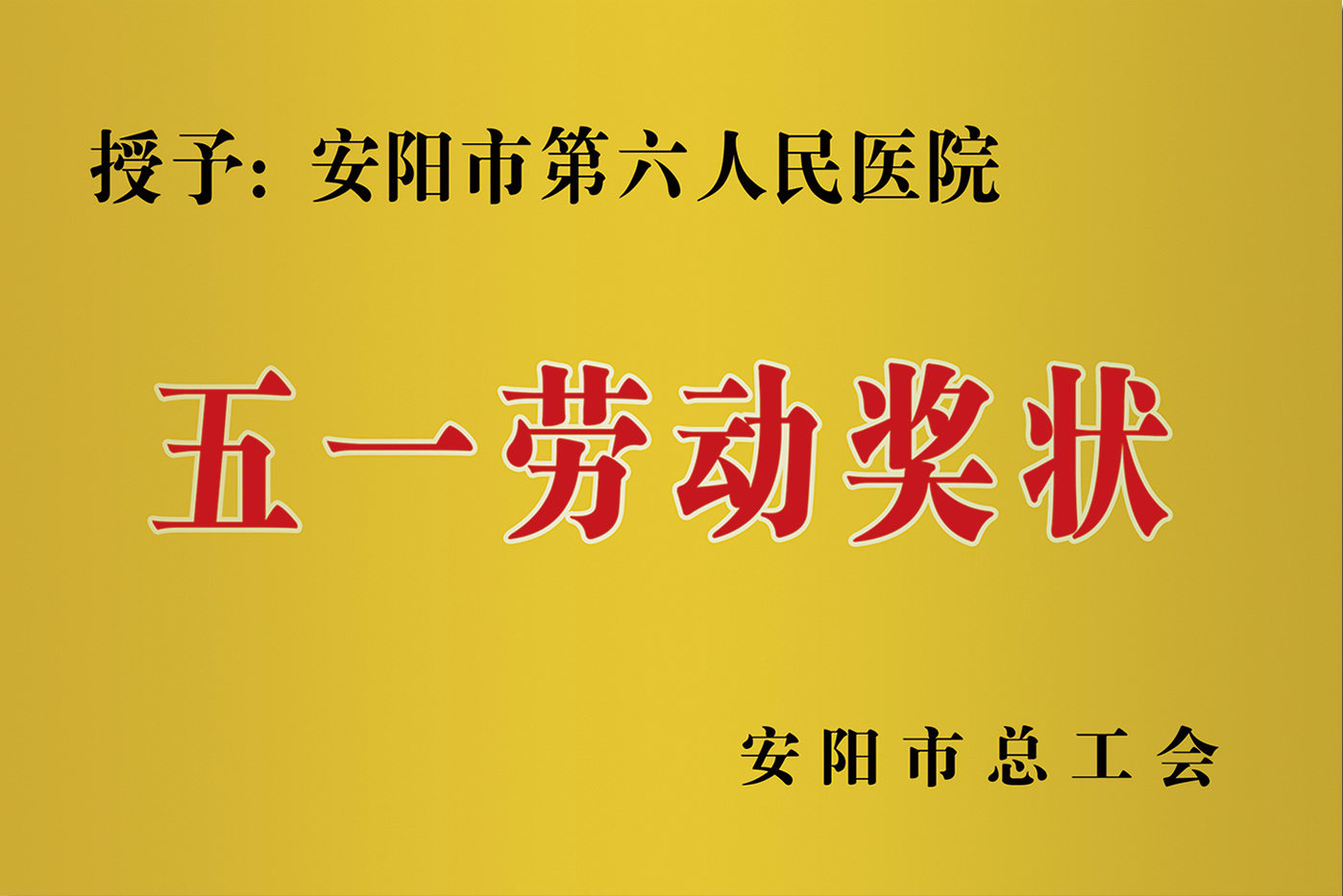 授予：安阳市第六人民医院五一劳动奖状